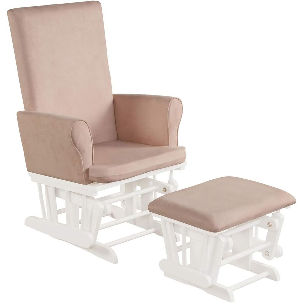 Baby Nursery Glider - ベビーグライダーとオットマンクッションセット、木製ベビーロッカー、保育用家具、昼寝、授乳、読書用、布張りフープグライダー＆O