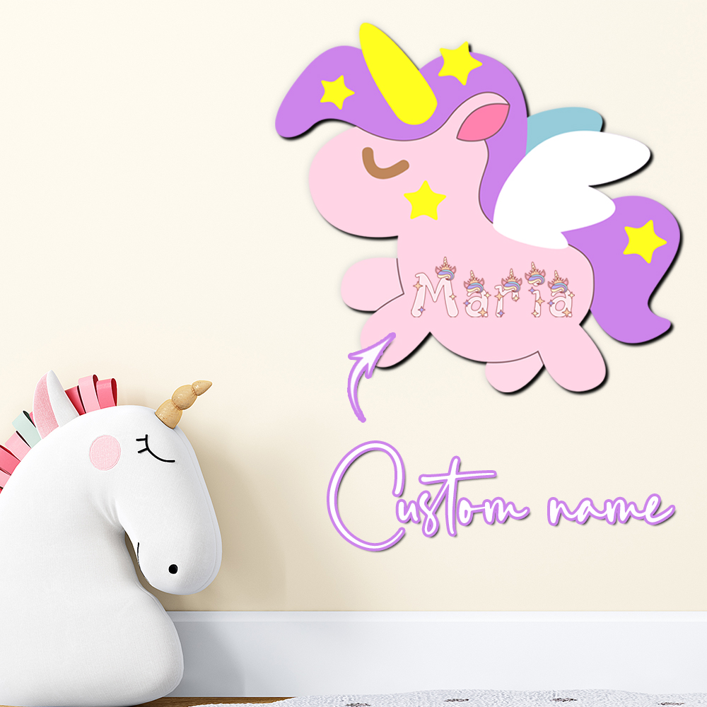 Baby Nursery Wall - カスタムユニコーン木製名前サイン、パーソナライズされた3D文字プレート、パステルカラーの女の子の寝室の壁飾り、ベビーシャワー、新生児、かわいい保育園用