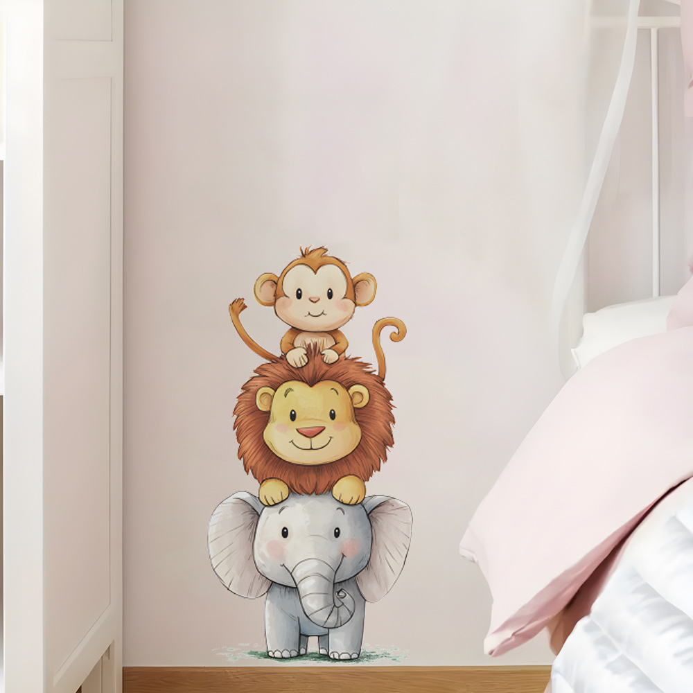 Baby Nursery Vinyl - かわいい森の動物の壁ステッカー部屋用ベビールーム装飾保育園壁紙ビニール象ライオン