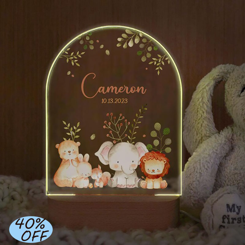 Baby Nursery Egg Light - カスタムネームベビーナイトライト、パーソナライズされた漫画動物アクリルランプ、子供部屋の装飾、クリスマスプレゼント、女の子、男の子、ベッドサイドライト