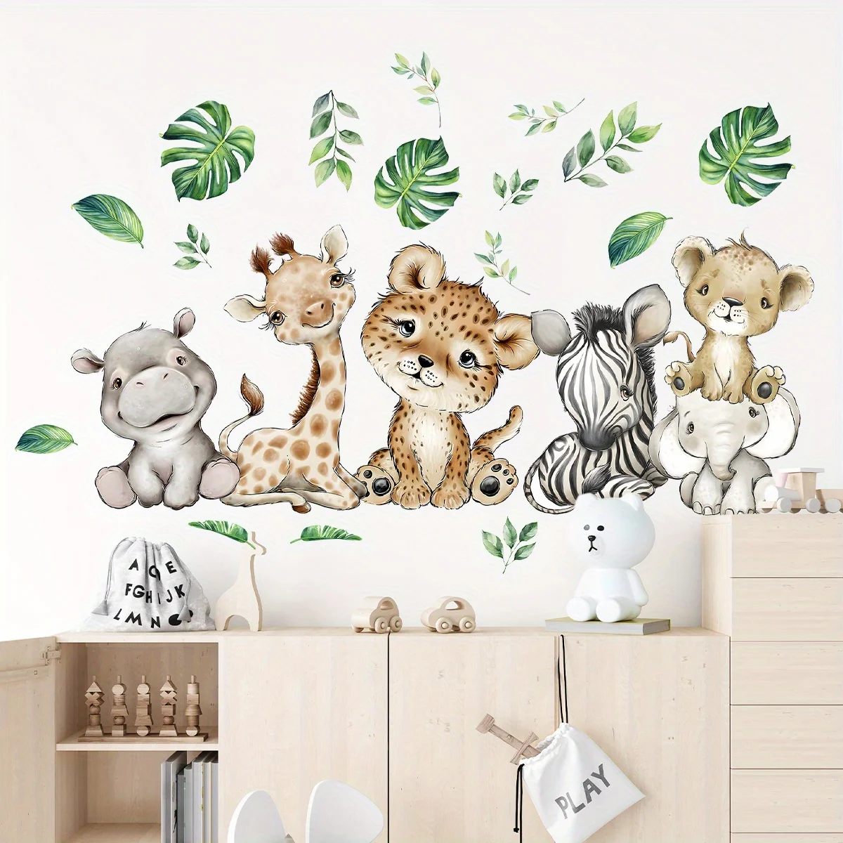 Baby Nursery Vinyl - 1PC 漫画かわいいカバ虎象鹿の木動物の壁のステッカー寝室リビングルーム保育園の装飾壁飾り
