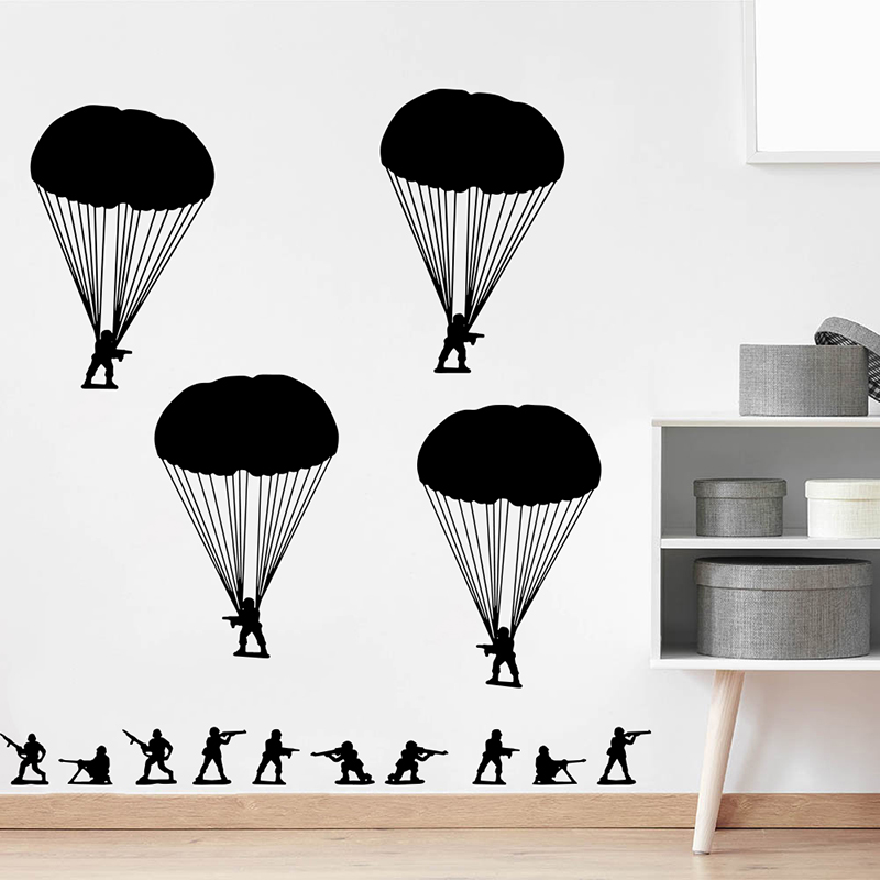 Baby Nursery Panelling - 陸軍男性兵士空挺部隊ウォールステッカー保育キッズルーム戦争武器軍事軍壁デカールプレイルームビニール装飾