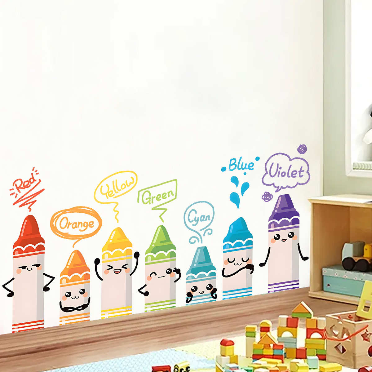 Baby Nursery Vinyl - 子供部屋用のクレヨンパターンのウォールステッカー,かわいいカラフルな漫画のステッカー,赤ちゃんの保育園の寝室の装飾,リビングルームの家の装飾