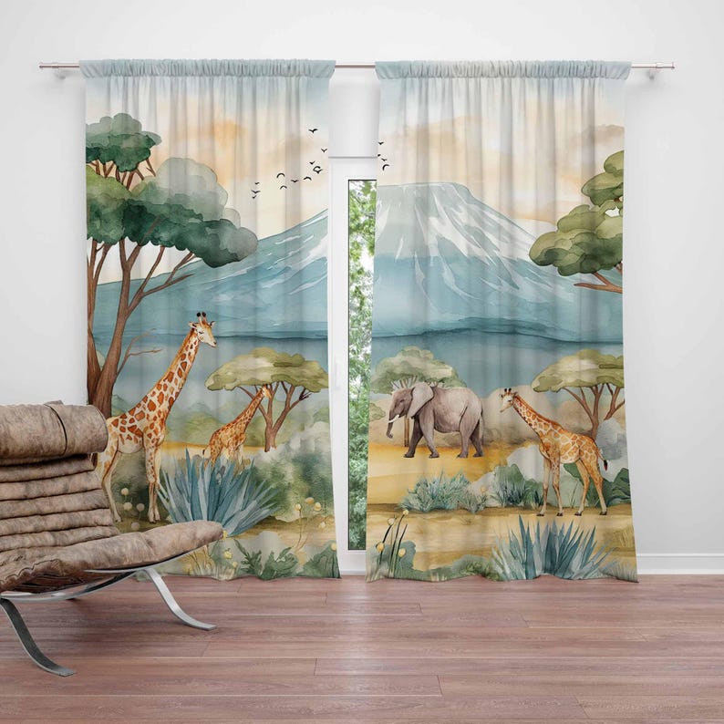 Baby Nursery Panelling - サファリ動物子供用カーテン男の子の部屋カーテン遮光カーテン保育園子供部屋幼児プレイルームカーテン