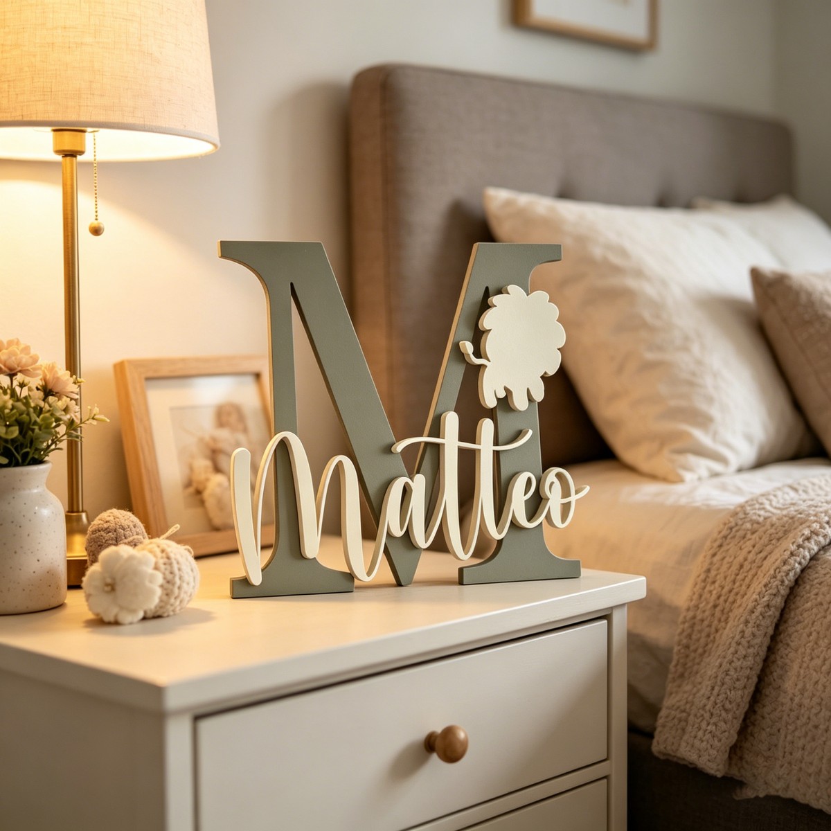 Baby Nursery Wall - 1個入りカスタムライオン名＆イニシャル木製名札、保育園、子供部屋、壁、ドアの装飾、DIYペイント可能、誕生日、結婚祝い