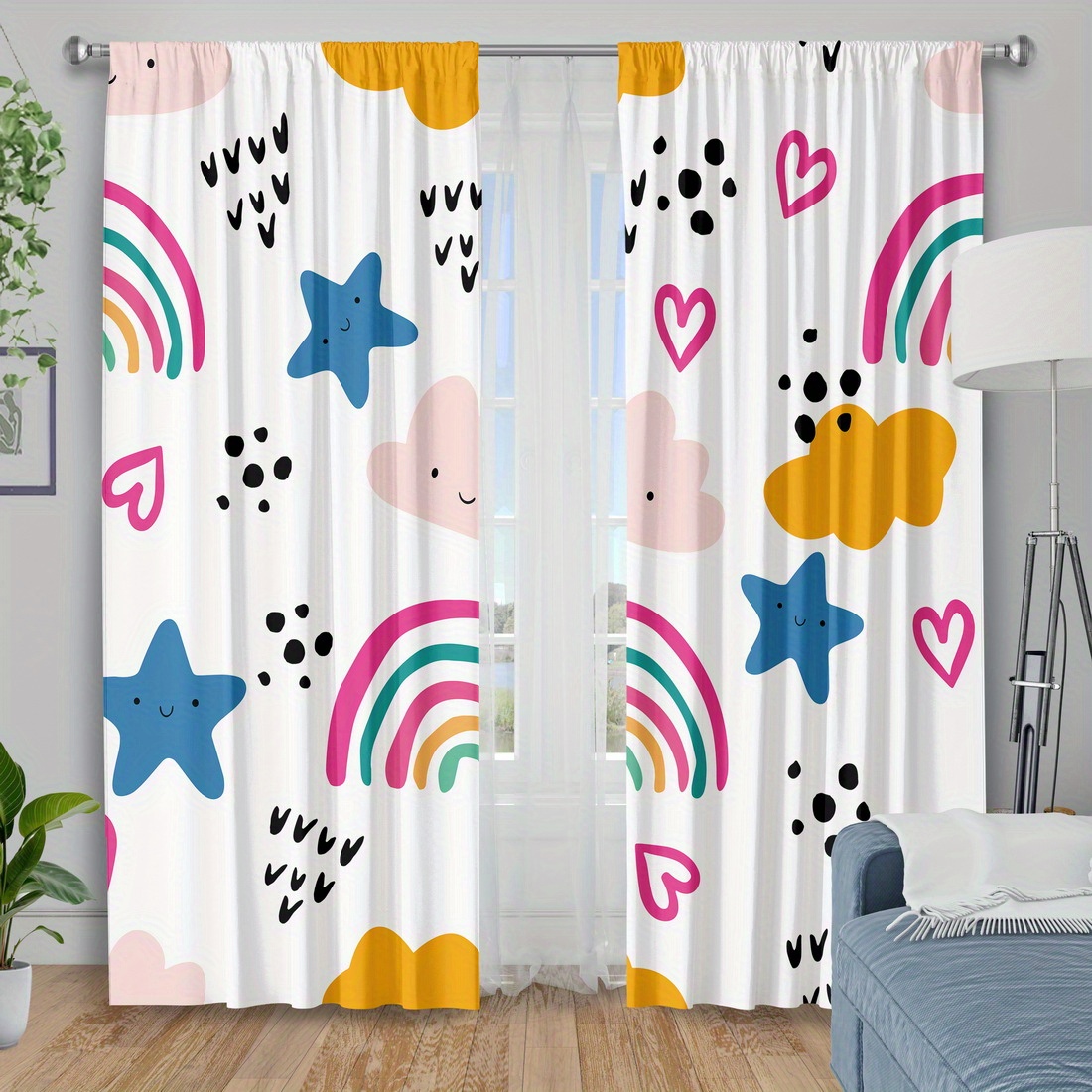 Baby Nursery Youtube - かわいいレインボースターハート保育園カーテンベビーキッズルーム用ボヘミアン風雲窓装飾ドレープ装飾