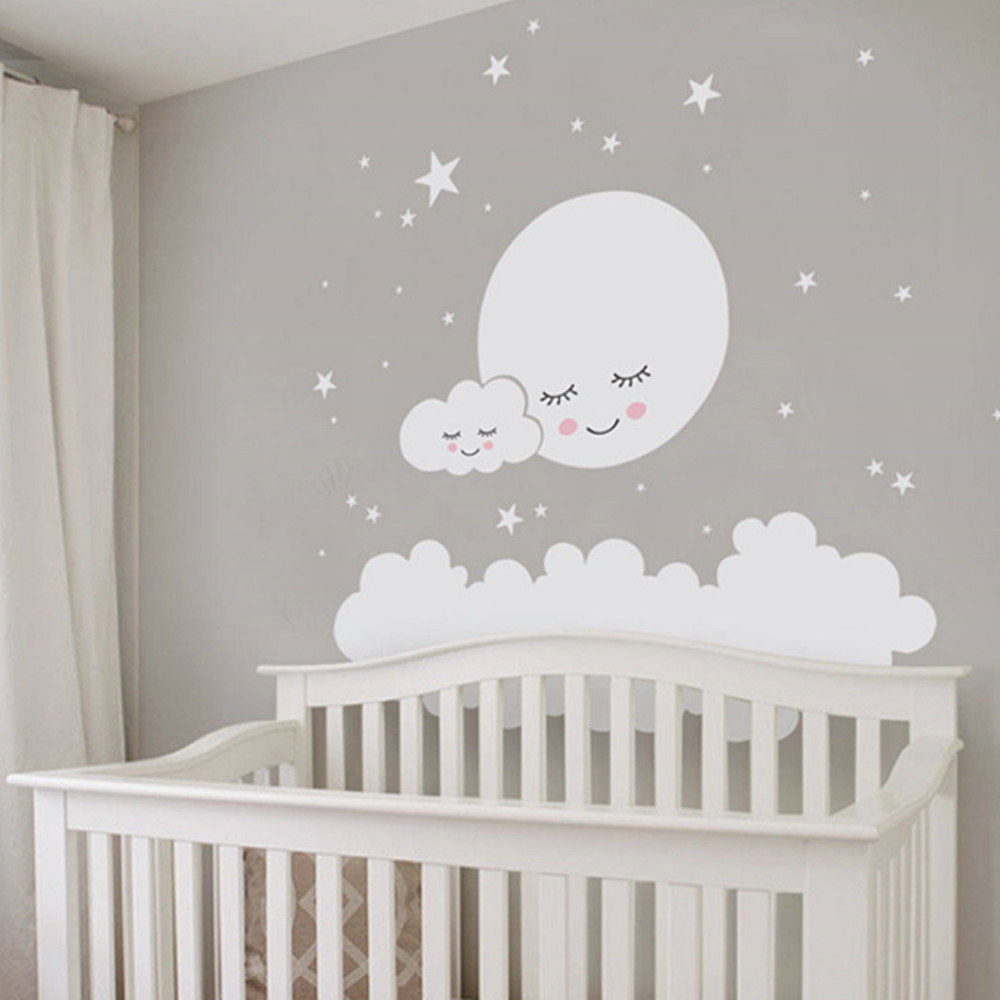 Baby Nursery Panelling - 美しいムーンスター壁デカールクラウド保育園ビニールウォールステッカーキッズルームデカール保育園ウォールステッカー装飾赤ちゃん