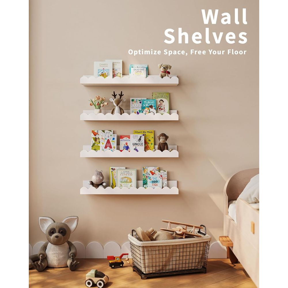 4パック ホワイトフローティングシェルフ、ウォールキッズ、ス - Baby Nursery Floating Shelves のレビューと価格