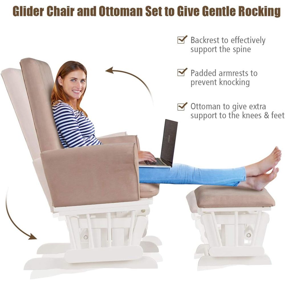 ベビーグライダーとオットマンクッションセット、木製ベビーロッ - Baby Nursery Glider のレビューと価格