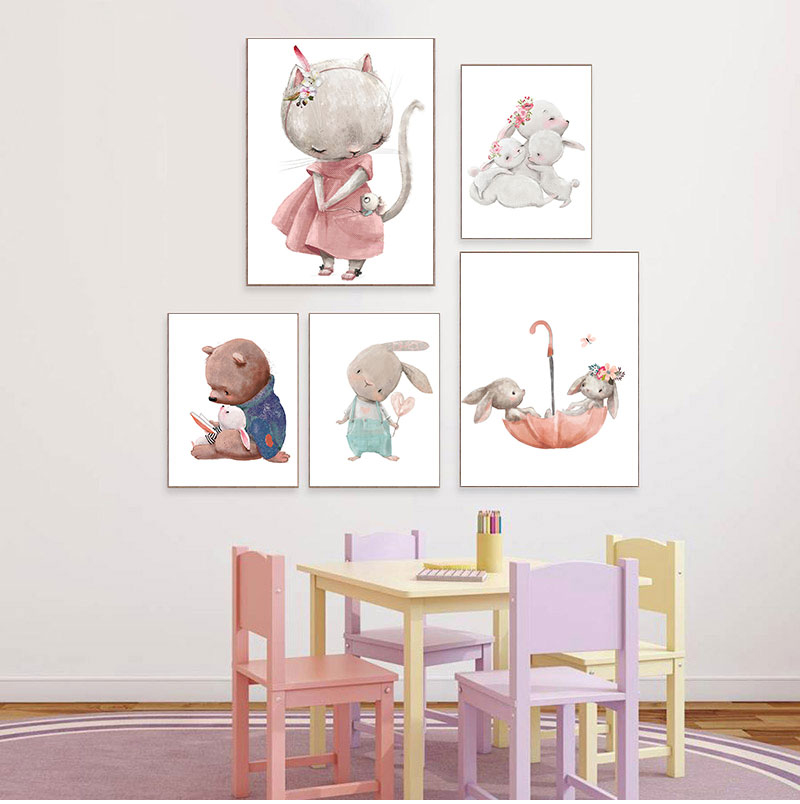 1PC フレームレス装飾アートプリント、クマウサギアートキャ - Baby Nursery Animal Prints のレビューと価格