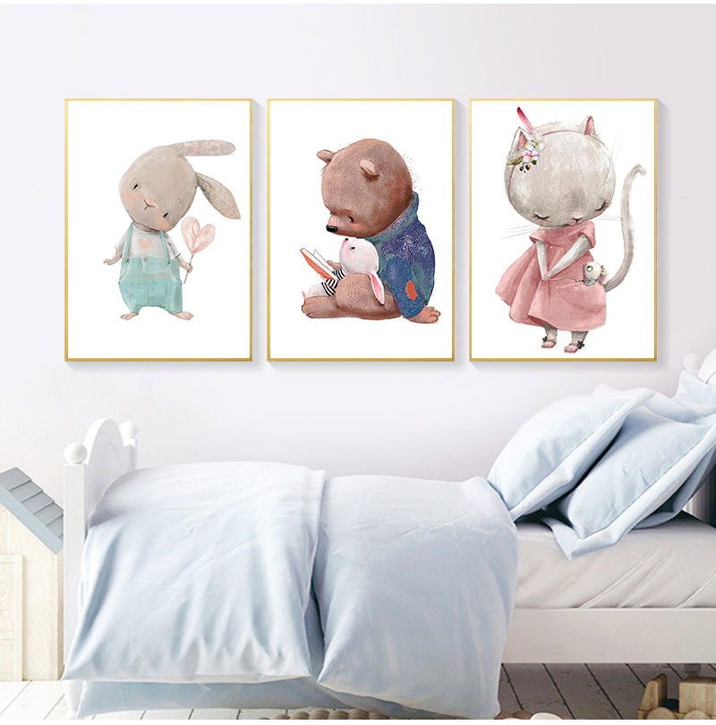 1PC フレームレス装飾アートプリント、クマウサギアートキャ - Baby Nursery Animal Prints のレビューと価格