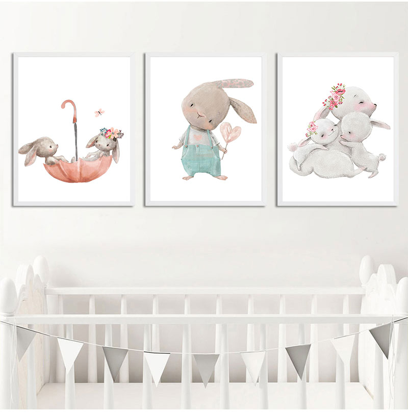 1PC フレームレス装飾アートプリント、クマウサギアートキャ - Baby Nursery Animal Prints のレビューと価格