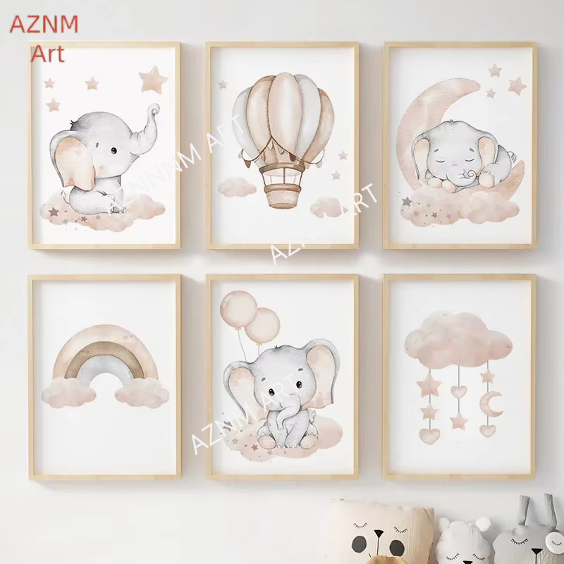 象バルーン虹月星雲スイングベビーキッズポスター壁アート保育園 - Baby Nursery Wall のレビューと価格