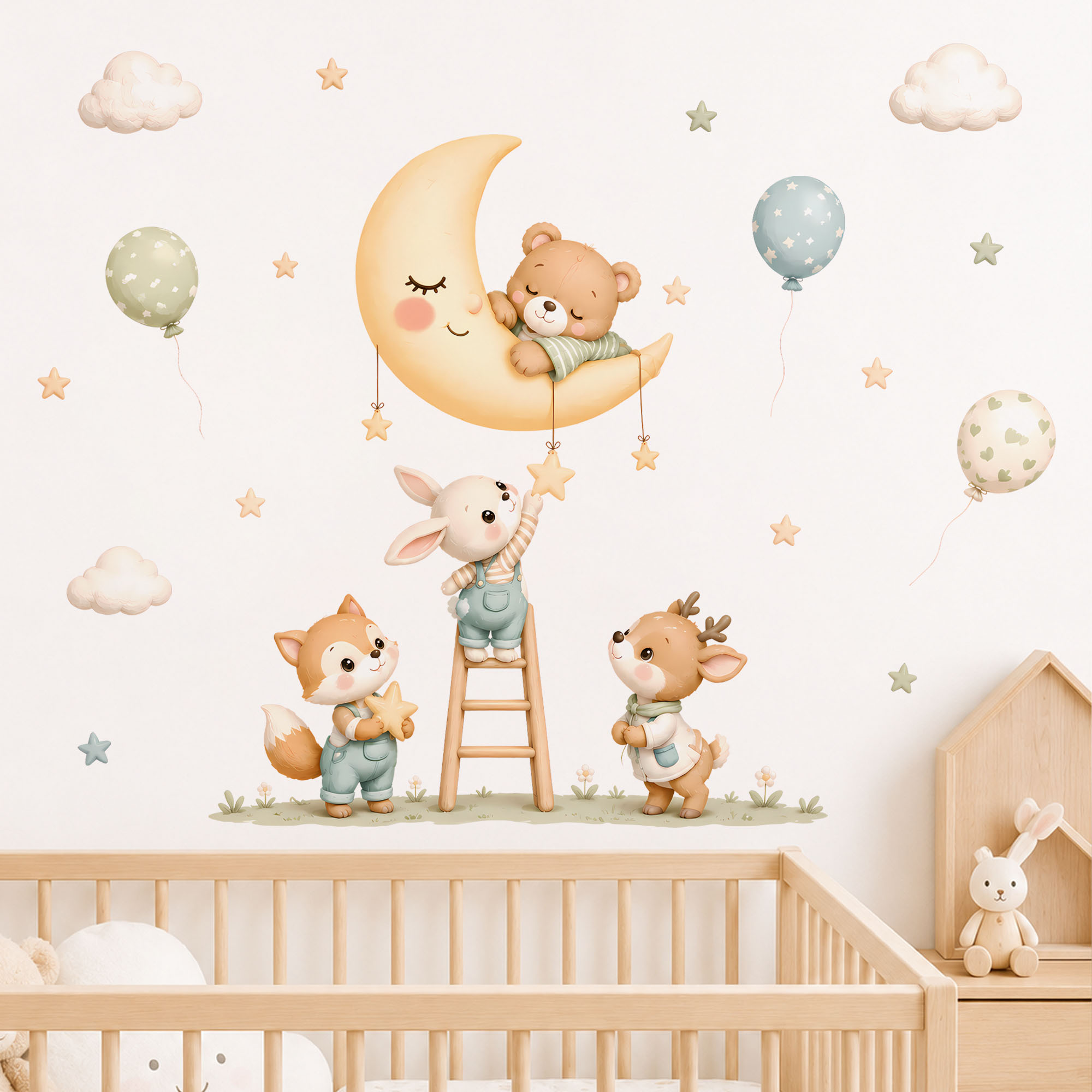 森の動物ウォールステッカー、取り外し可能な水彩画の星雲風船デ - Baby Nursery Vinyl のレビューと価格