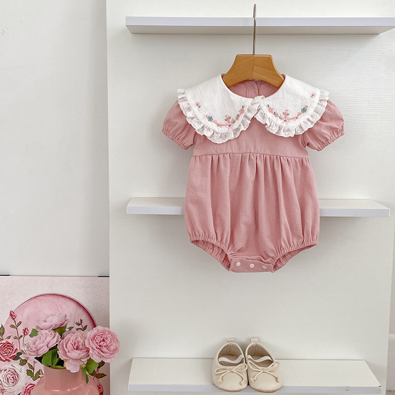 0-24 メートル新生児女の子ピンクロンパース半袖ロンパース - Baby Nursery Embroidery のレビューと価格