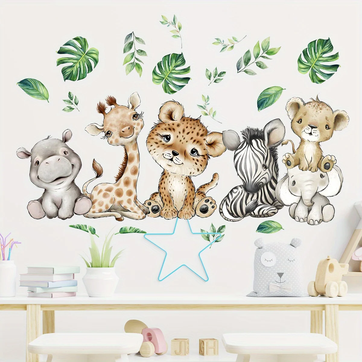 1PC 漫画かわいいカバ虎象鹿の木動物の壁のステッカー寝室リ - Baby Nursery Vinyl のレビューと価格
