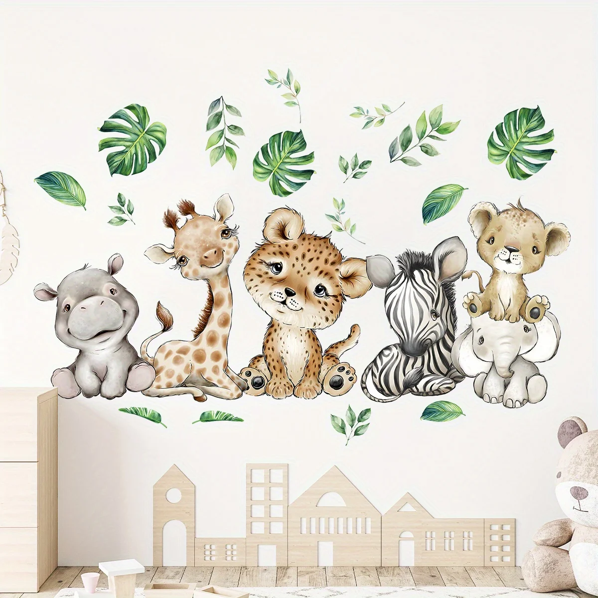 1PC 漫画かわいいカバ虎象鹿の木動物の壁のステッカー寝室リ - Baby Nursery Vinyl のレビューと価格