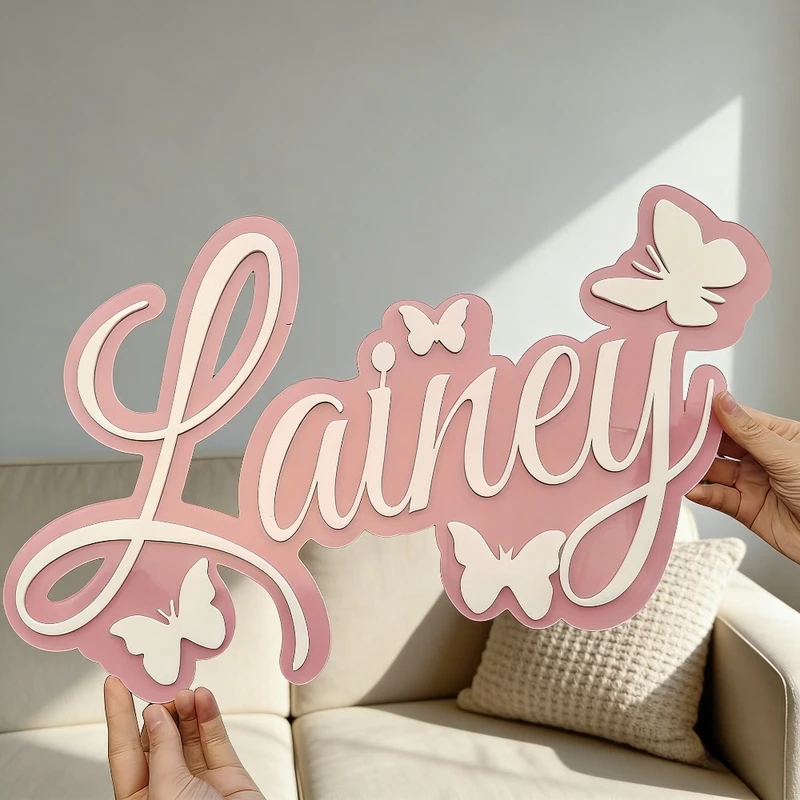 パーソナライズされた赤ちゃんの名前プレート、白い蝶の青いデザ - Baby Nursery Wall のレビューと価格