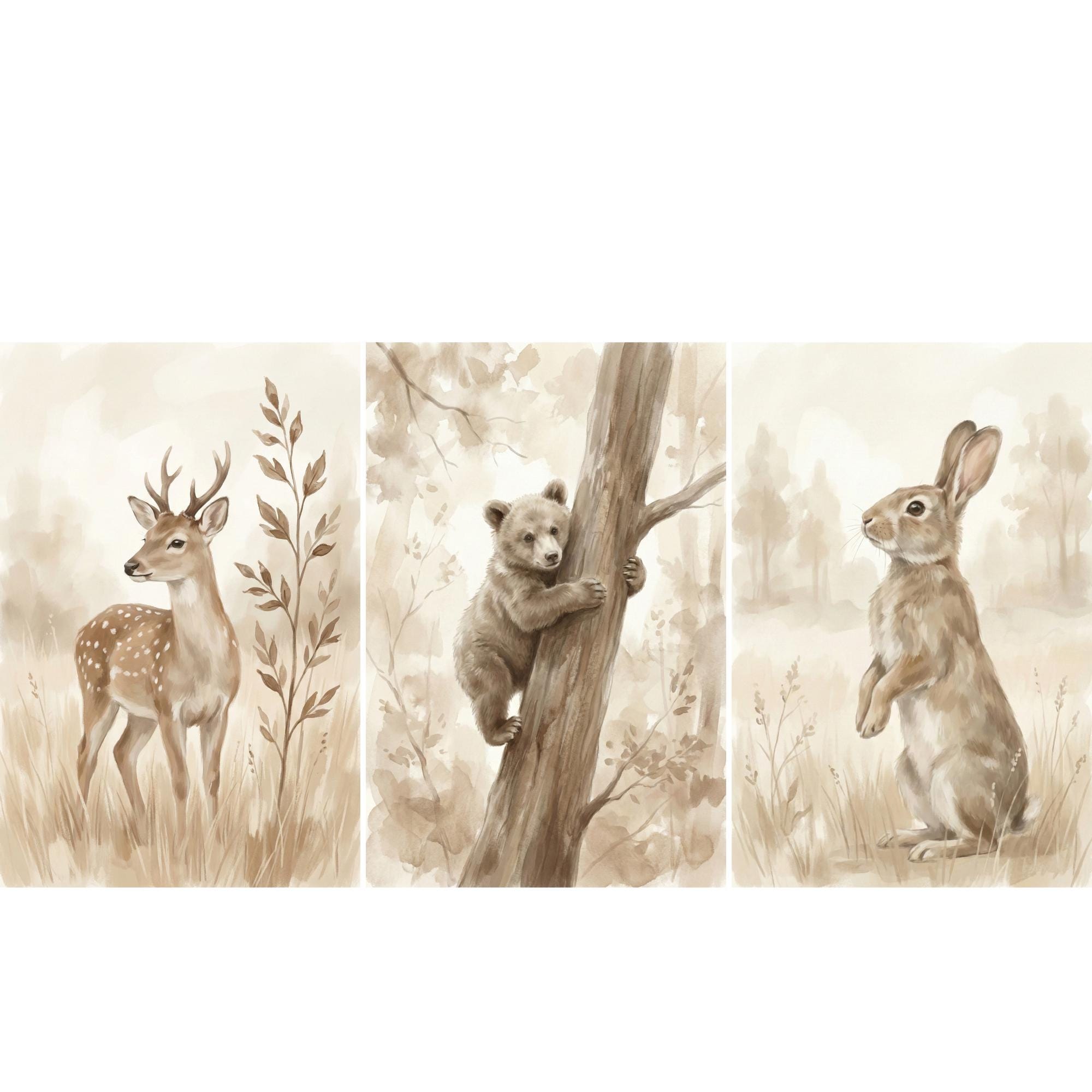 森林動物プリントニュートラル保育園ウォールアート森林動物装飾 - Baby Nursery Animal Prints のレビューと価格