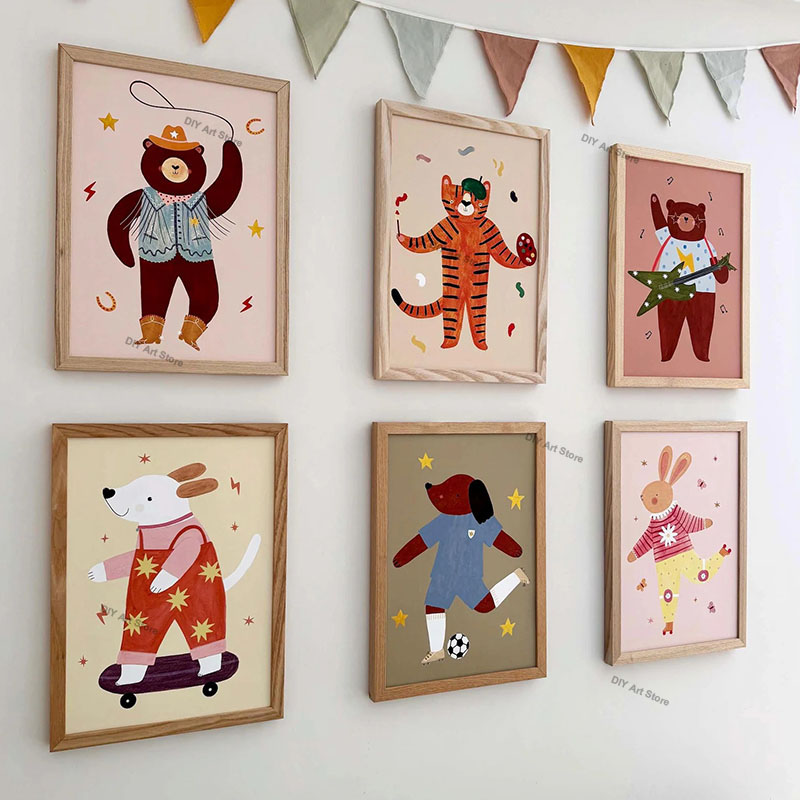 面白い漫画の動物の保育園用ウォールアートキャンバス絵画、クマ - Baby Nursery Wall のレビューと価格