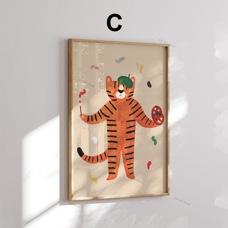 面白い漫画の動物の保育園用ウォールアートキャンバス絵画、クマ - Baby Nursery Wall のレビューと価格