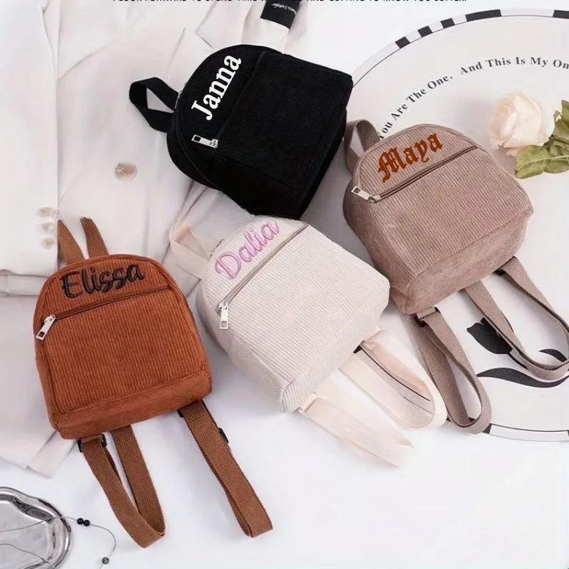 カスタム刺繍入りネームコーデュロイバックパック、無地マルチカ - Baby Nursery Backpack のレビューと価格