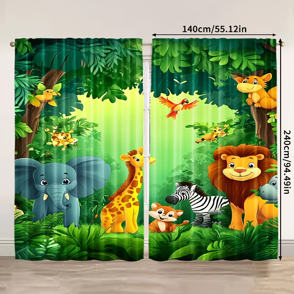 2 個漫画動物カーテンジャングルサファリプリントポリエステル - Baby Nursery Panelling のレビューと価格