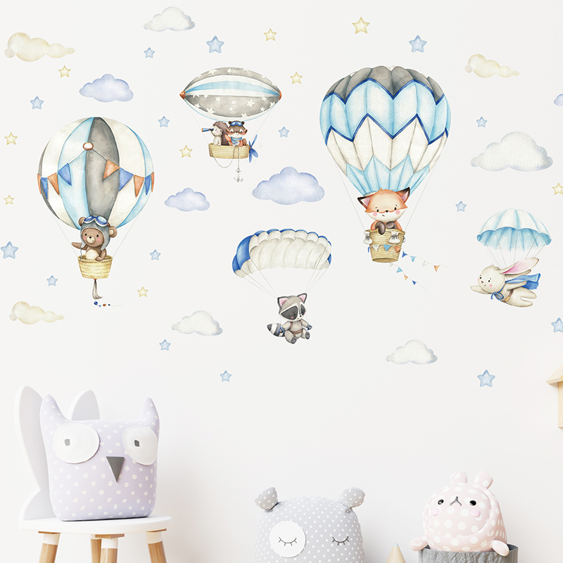 漫画かわいい動物熱気球ウォールステッカーキッズルームベビー保 - Baby Nursery Animal Prints のレビューと価格