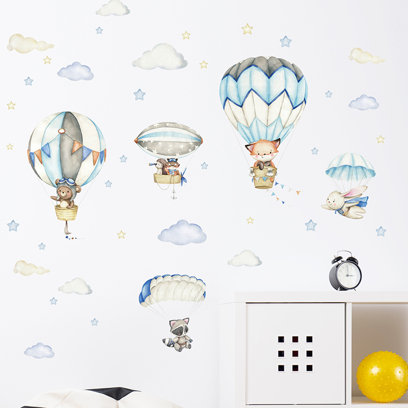 漫画かわいい動物熱気球ウォールステッカーキッズルームベビー保 - Baby Nursery Animal Prints のレビューと価格