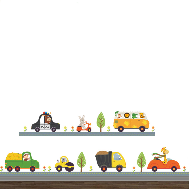 漫画の動物の車のウォールステッカー,子供部屋の装飾,背景の装 - Baby Nursery Vinyl のレビューと価格
