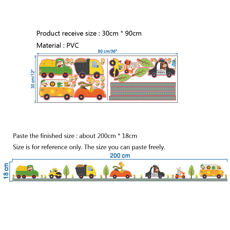漫画の動物の車のウォールステッカー,子供部屋の装飾,背景の装 - Baby Nursery Vinyl のレビューと価格