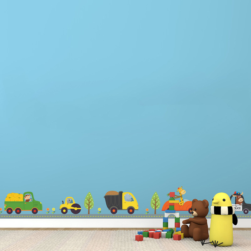 漫画の動物の車のウォールステッカー,子供部屋の装飾,背景の装 - Baby Nursery Vinyl のレビューと価格