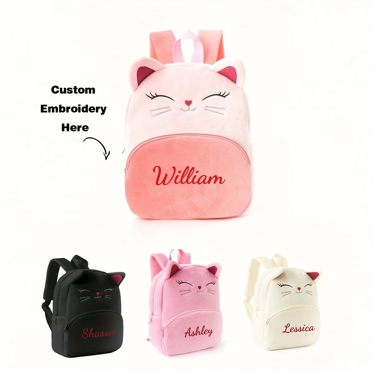 女の子向けのカスタマイズされた名前入り漫画猫バックパック、刺 - Baby Nursery Backpack のレビューと価格