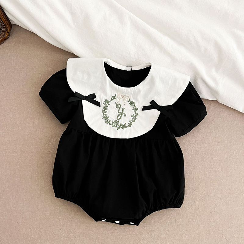 新しい女の赤ちゃん服夏幼児女の赤ちゃんジャンプスーツレトロ半 - Baby Nursery Embroidery のレビューと価格