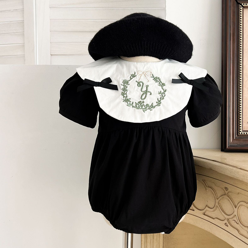新しい女の赤ちゃん服夏幼児女の赤ちゃんジャンプスーツレトロ半 - Baby Nursery Embroidery のレビューと価格