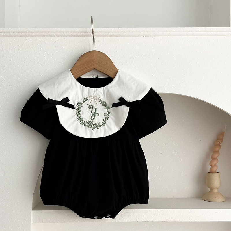 新しい女の赤ちゃん服夏幼児女の赤ちゃんジャンプスーツレトロ半 - Baby Nursery Embroidery のレビューと価格