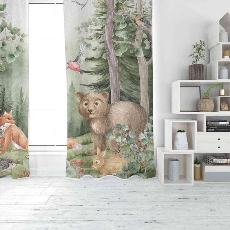 森の動物カーテン子供保育園遮光保育園装飾ベビールームカーテン - Baby Nursery Youtube のレビューと価格