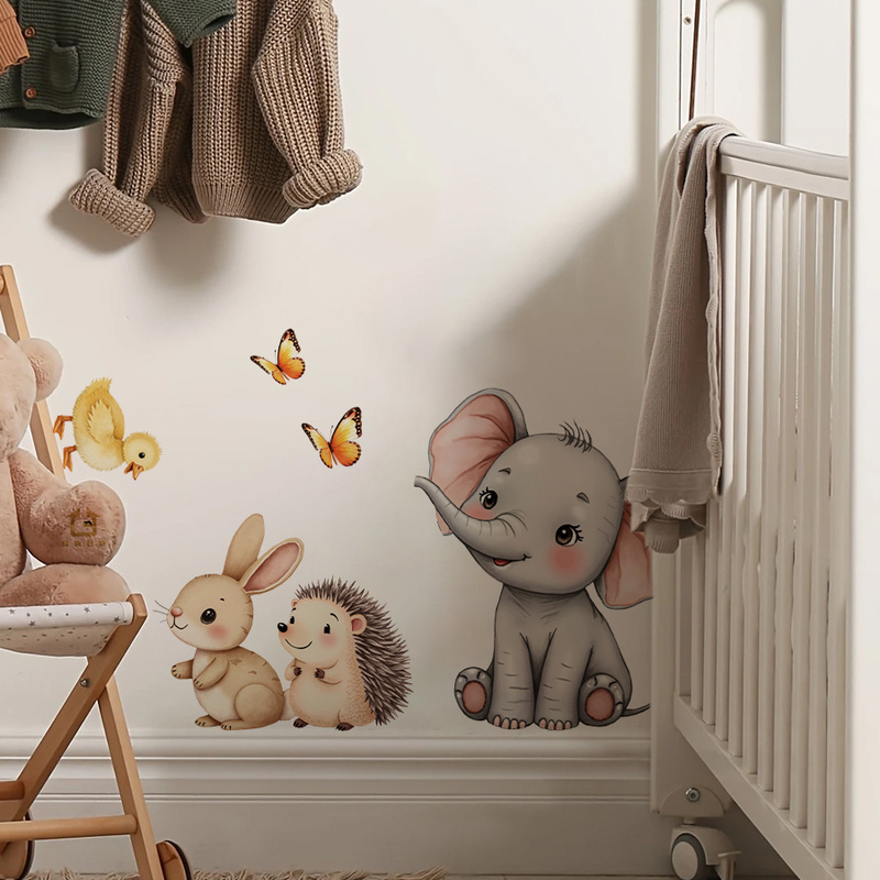 漫画の動物の壁ステッカー - 象バニーハリネズミ保育園デカー - Baby Nursery Vinyl のレビューと価格