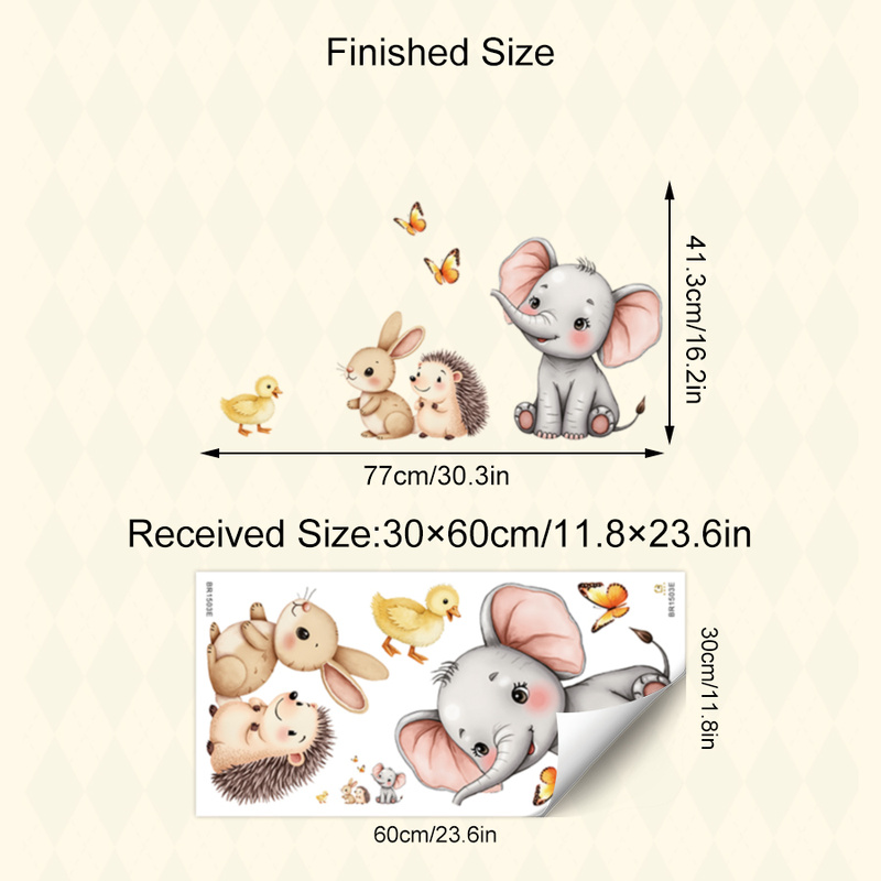 漫画の動物の壁ステッカー - 象バニーハリネズミ保育園デカー - Baby Nursery Vinyl のレビューと価格