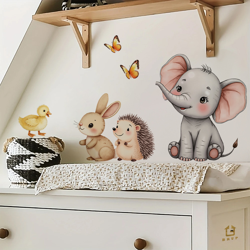 漫画の動物の壁ステッカー - 象バニーハリネズミ保育園デカー - Baby Nursery Vinyl のレビューと価格