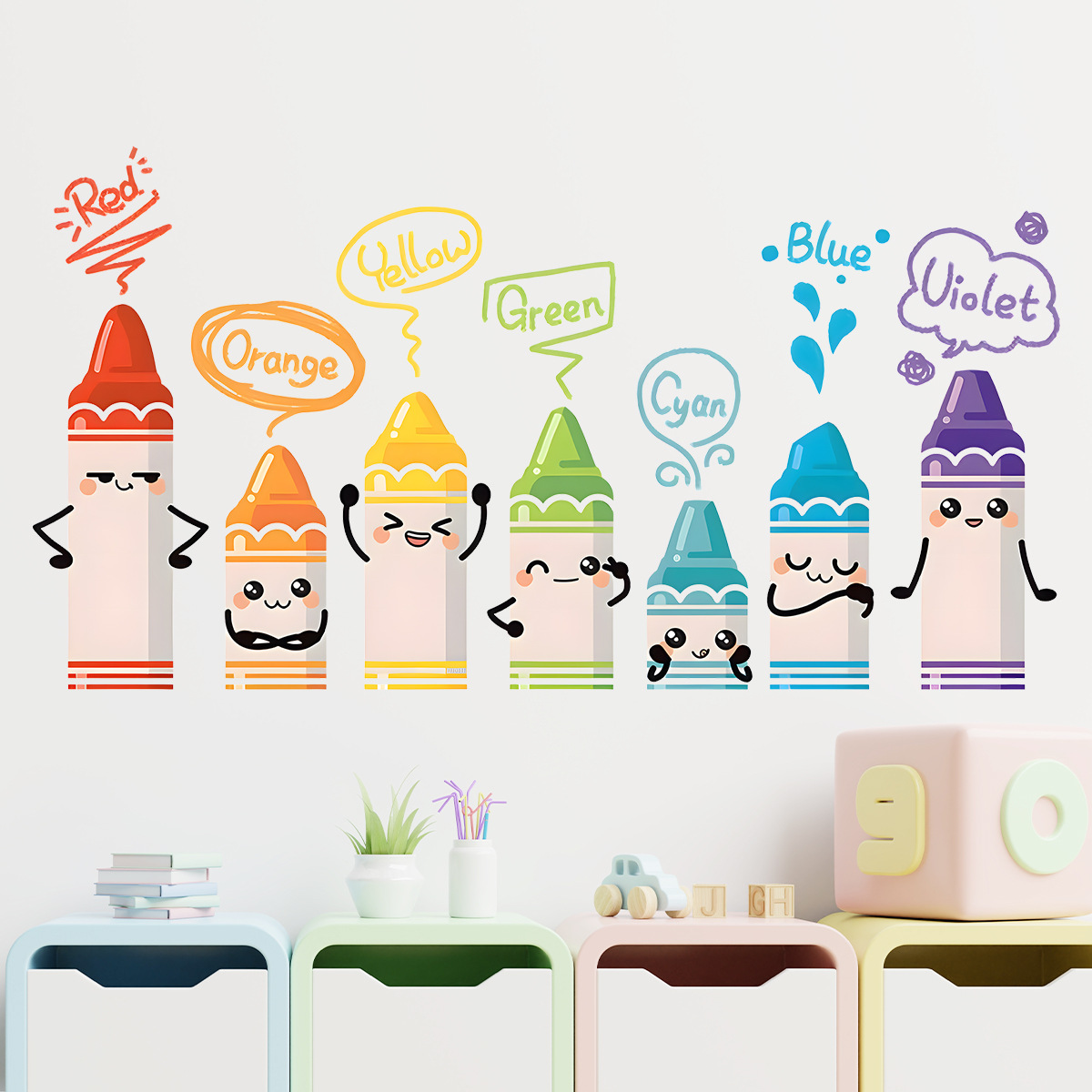 子供部屋用のクレヨンパターンのウォールステッカー,かわいいカ - Baby Nursery Vinyl のレビューと価格