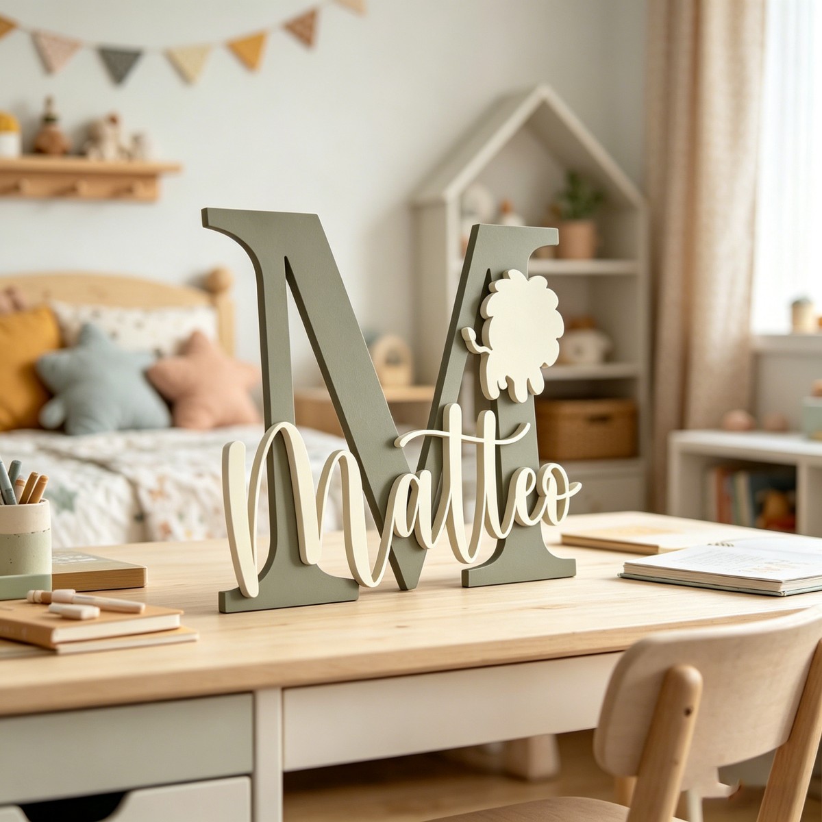 1個入りカスタムライオン名＆イニシャル木製名札、保育園、子供 - Baby Nursery Wall のレビューと価格