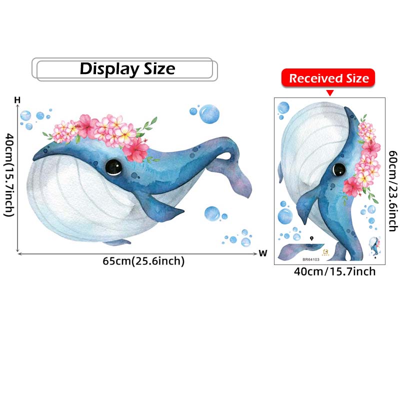 水生の壁のステッカー,青いクジラ,バスルームの壁のステッカー - Baby Nursery Panelling のレビューと価格