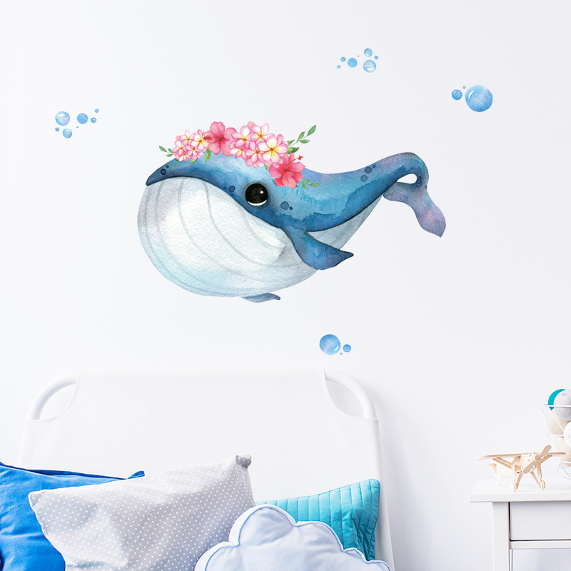 水生の壁のステッカー,青いクジラ,バスルームの壁のステッカー - Baby Nursery Panelling のレビューと価格