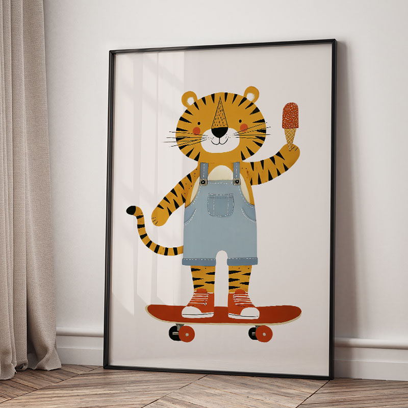 面白い漫画の動物車風船保育園ウォールアートキャンバス絵画ライ - Baby Nursery Animal Prints のレビューと価格
