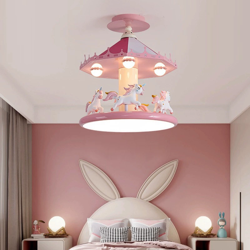 プリンセスルーム女の子の寝室の天井照明ピンクカルーセルランプ - Baby Nursery Egg Light のレビューと価格