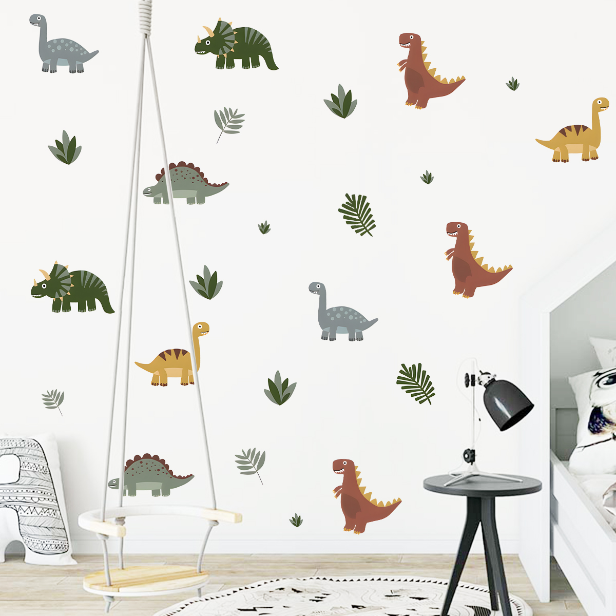 漫画かわいい恐竜の葉動物ウォールステッカー取り外し可能なキッ - Baby Nursery Vinyl のレビューと価格