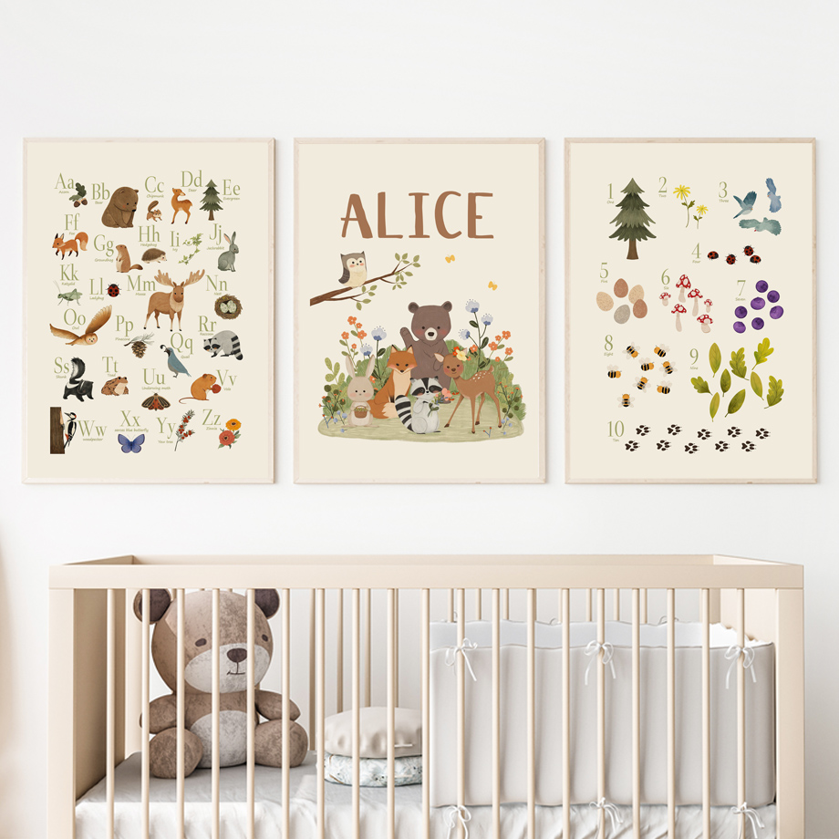 1枚入りフレームレス可愛いウサギキツネフクロウクマアルファベ - Baby Nursery Animal Prints のレビューと価格