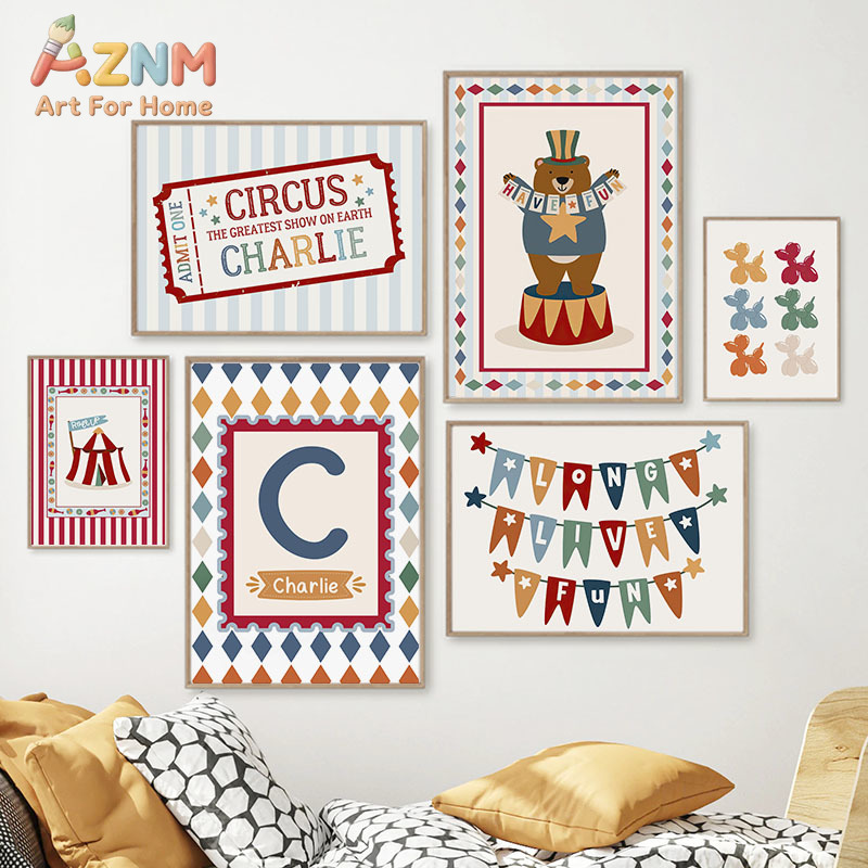 サーカスベアマジシャン犬の名言保育園壁アートキャンバス絵画漫 - Baby Nursery Wall のレビューと価格