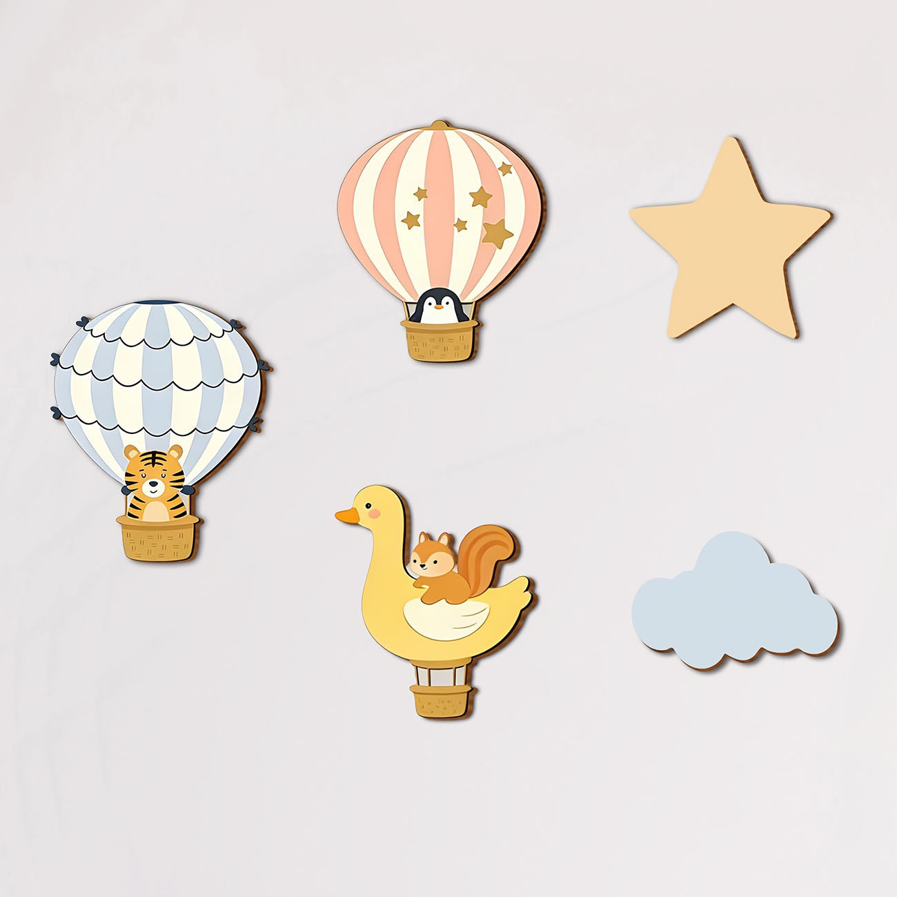 5 個の動物熱気球木製ウォールステッカー保育園子供部屋の装飾 - Baby Nursery Vinyl のレビューと価格